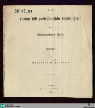 An die evangelisch-protestantische Geistlichkeit des Großherzogthums Baden