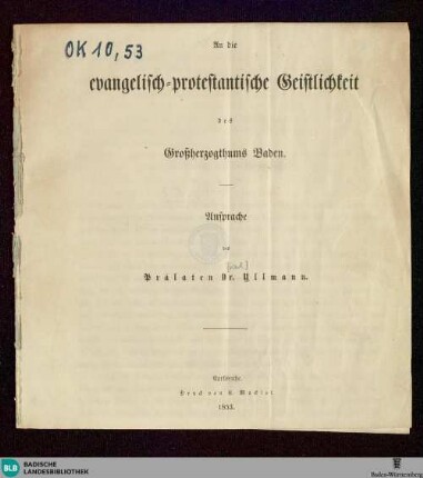An die evangelisch-protestantische Geistlichkeit des Großherzogthums Baden