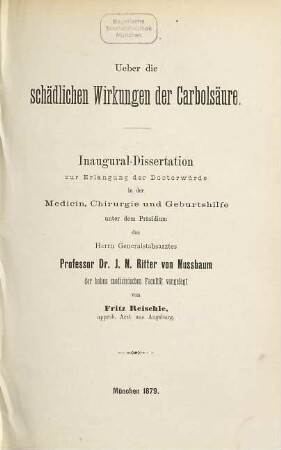 Über die schädlichen Wirkungen der Carbolsäure