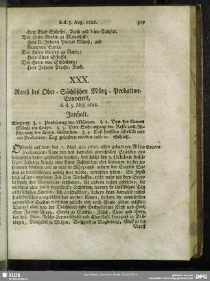 XXX. Receß des Ober-Sächsischen Münz-Probation-Convents, d. d. 5. Maii 1628