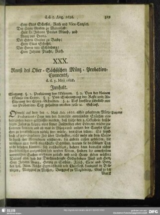 XXX. Receß des Ober-Sächsischen Münz-Probation-Convents, d. d. 5. Maii 1628