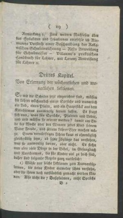 Drittes Kapitel. Von Erlernung der wöchentlichen und monatlichen Lektionen