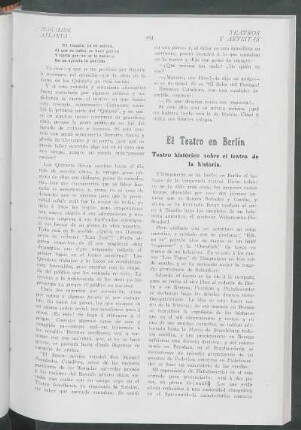 El Teatro en Berlín : Teatro histórico sobre el teatro de la historia.