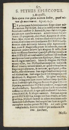 S. Petrus Episcopus. 3. Augusti