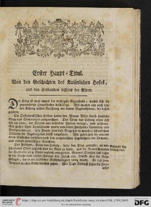 Erster Haupt-Titul: Von den Geschichten des Kaiserlichen Hofes, und den Erblanden disseits der Alpen