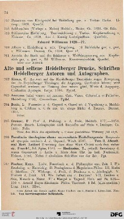 Alte und seltene Heidelberger Drucke, Schriften Heidelberger Autoren und Autographen (Nr. 262-292)