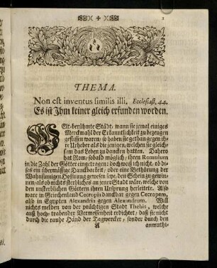 1-24, Thema. Non est inventus similis illi. Ecclesiast. 44.