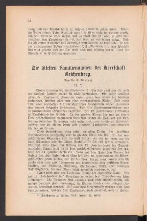 Die ältesten Familiennamen der Herrschaft Reichenberg