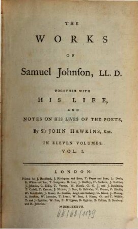 The Works Of Samuel Johnson, LL. D. : Together With His Life, And Notes On His Life Of The Poets, 1