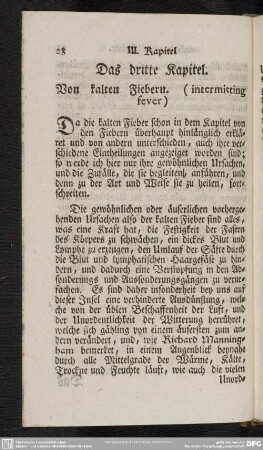 Das dritte Kapitel. Von kalten Fiebern. (intermitting fever)