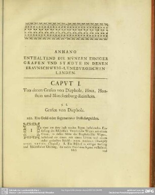 Caput I. Von denen Grafen von Diepholz, Hoia, Honstein und Blanckenburg-Reinstein
