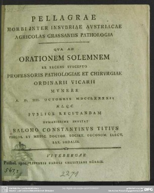 Pellagrae Morbi Inter Insubriae Austriacae Agricolas Grassantis Pathologia