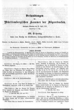 108. Sitzung, Stuttgart, 28.4.1885