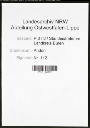 Sterberegister Standesamt Ahden
