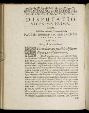 Disputatio Vigesima Prima