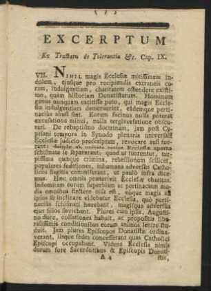 Excerptum Ex Tractatu de Tolerantia [et]c. Cap. IX
