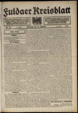 Erste Ausgabe vom Samstag, den 15. Februar 1913.