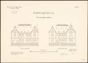 Unteroffiziersschule, Treptow/Rega: Kommandantenwohnhaus: Aufriss Nordansicht, Südansicht 1:100