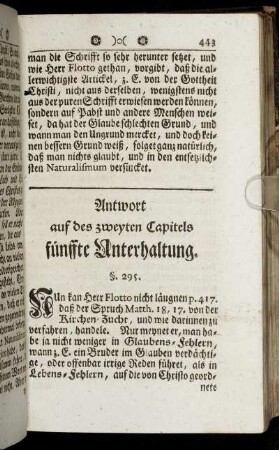 Antwort auf des zweyten Capitels fünffte Unterhaltung.