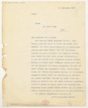Brief an Karl Weigl : 05.09.1927