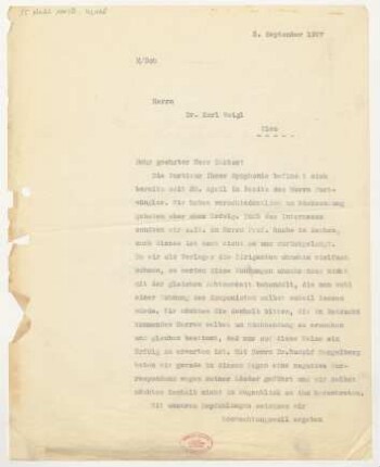 Brief an Karl Weigl : 05.09.1927
