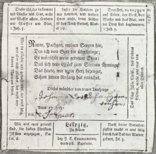Patenbrief (Außenseite mit Stich und Innenseite mit Widmung)
