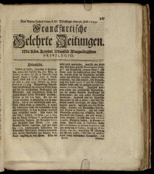 Num. LXI. Dienstags, den 30. Julii 1743 - Num. LXX. Freytags, den 30. Augusti 1743