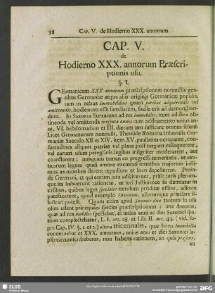 Cap. V. de Hodierno XXX. annorum Praescriptionis usu