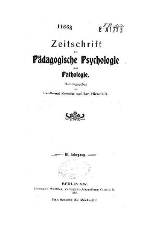 3: Zeitschrift für pädagogische Psychologie und Jugendkunde - 3.1901