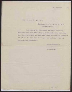 Schreiben an Joseph August Lux, Dresden-Blasewitz (Brief)