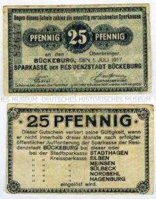Notgeldschein der Sparkasse Bückeburg