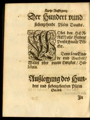 Außlegung des Hundert und siebenzehenden Psalm Davids.