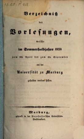 Verzeichnis der Vorlesungen. 1838. SH.