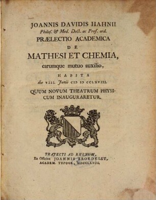 Praelectio academica de Mathesi et Chemia