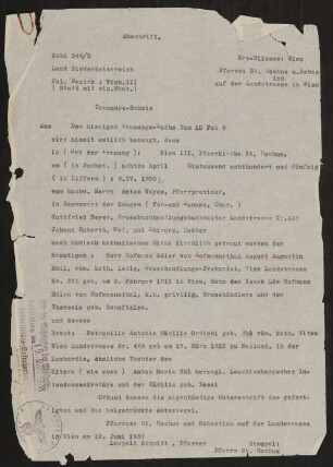 Hirsch Familiendokumente 20: Material zu August von Hofmannsthal und Petronilla von Hofmannsthal: Trauschein