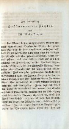 Zur Beurtheilung Hoffmanns als Dichter. Von Willibald Alexis