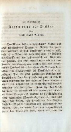 Zur Beurtheilung Hoffmanns als Dichter. Von Willibald Alexis