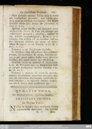 Quaestio Nona. De Personis divinis sigillatim sumptis.