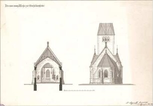 Schmidt, Heinrich von; Oberhilbersheim; Neue Ev. Kirche - Aufriss, Querschnitt