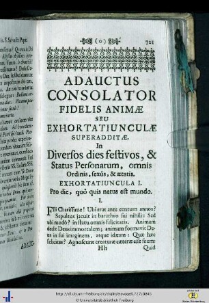 Exhortatiunculae in diversos dies festivos et status personarum...