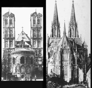 Köln, St. Gereon, von Osten; Regensburg, Dom, von Osten