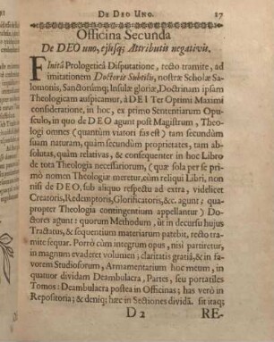 Officina Secunda De DEO uno, ejusq; Attributis negativis.