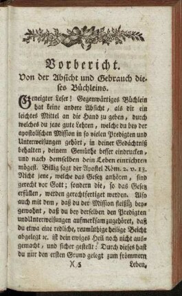Vorbericht. Von der Absicht und Gebrauch dieses Büchleins