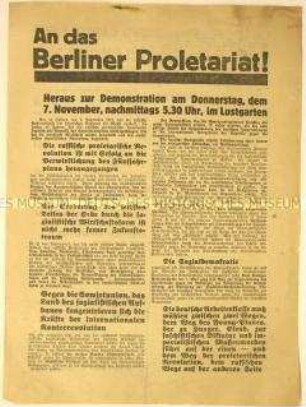 Programmatischer Aufruf der Kommunistischen Partei Deutschlands zur Sterndemonstration im Berliner Lustgarten pro sozialistische Wirtschaftsform und gegen Sozialdemokratie und Young-Plan