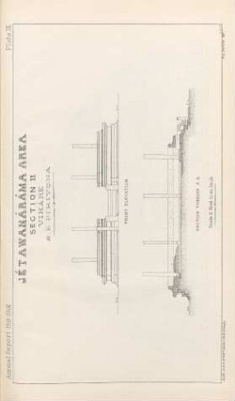 Plate IX. Jétawanáráma Area. Section II. Viháre. S. E. Pirivena. Front elevation. Section through A.B.