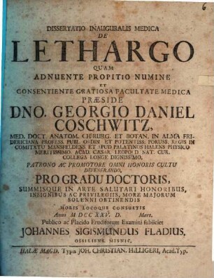 Diss. inaug. med. de lethargo
