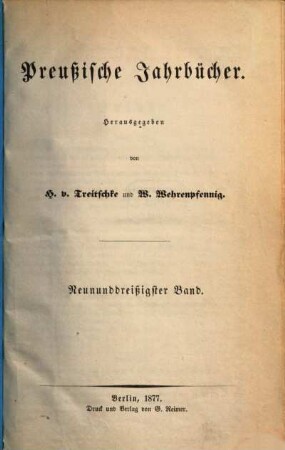 Preußische Jahrbücher. 39. 1877