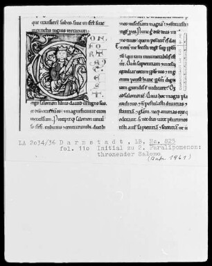Biblia Sacra omissis psalterio et libris prophetarum — Biblia Sacra omissis psalteria et libris prophetarum (Bd. 2) — Salomo thronend, Folio 110
