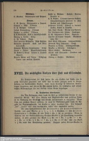 XVIII. Die wichtigsten Notizen über Post und Eisenbahn