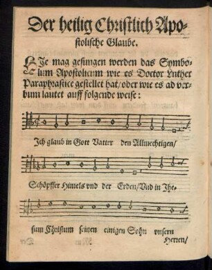 Der heilig Christlich Apostolische Glaube.